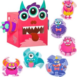 Haooryx 39Pcs Little Monster Greeting Cards with Mailbox for Kids
