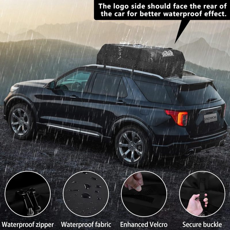 Car Roof Bag for Travel, Waterproof Rooftop Cargo Carrier with Straps & Storage, 15 Cubic Feet Capacity, Universal Fit fo...
