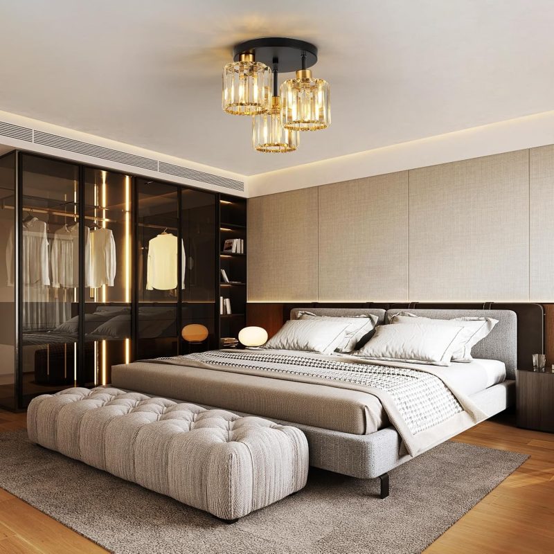 Black Gold Shade Crystal Light - Elegant Chandelier Pendant Lamp with LED Bulbs for Modern Home Decor and Lighting Ambiance -...