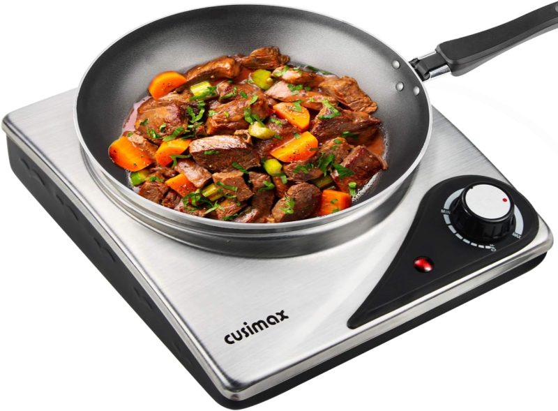CUSIMAX Hot Plate - Portable Electric Double Burner Cooktop with Adjustable Temperature Control for Cooking, Dorms, Camping, ...