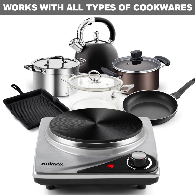 CUSIMAX Hot Plate - Portable Electric Double Burner Cooktop with Adjustable Temperature Control for Cooking, Dorms, Camping, ...