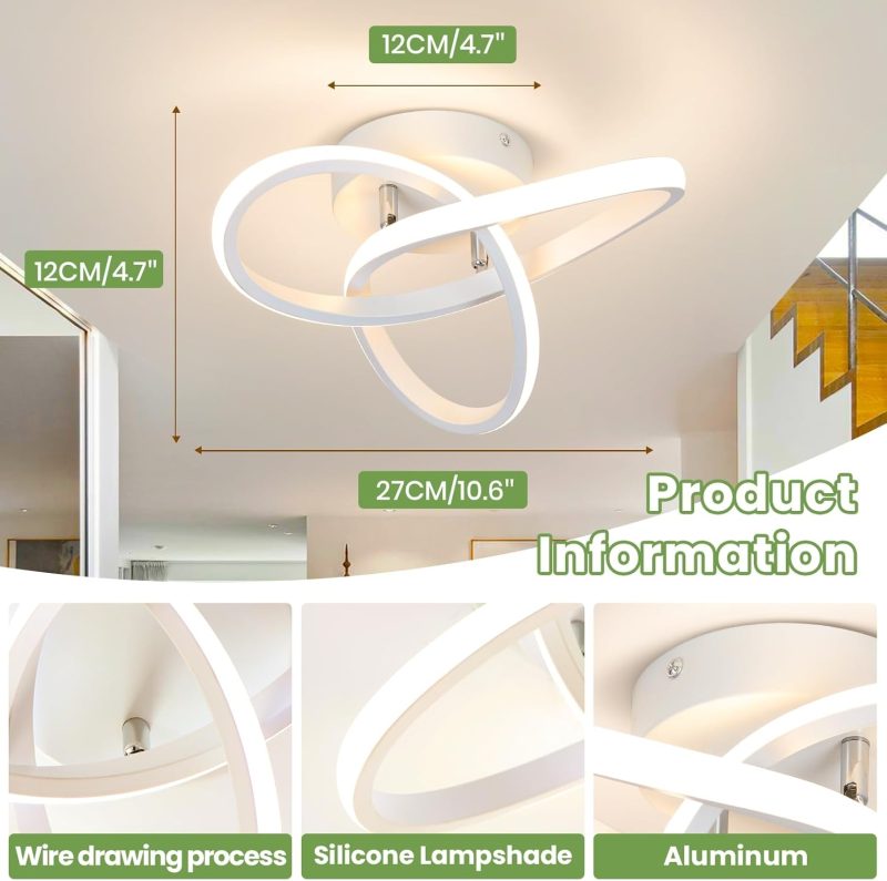 LED Curved Modern Chrome Ceiling Lamp - Contemporary Flush Mount Light Fixture with Dimmable Warm White Lighting for Living R...