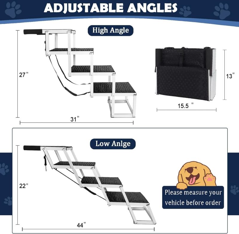 Dog Steps for Car - Portable Folding Pet Ramp with Non-Slip Surface for SUVs, Trucks, and Vehicles - Lightweight & Easy t...
