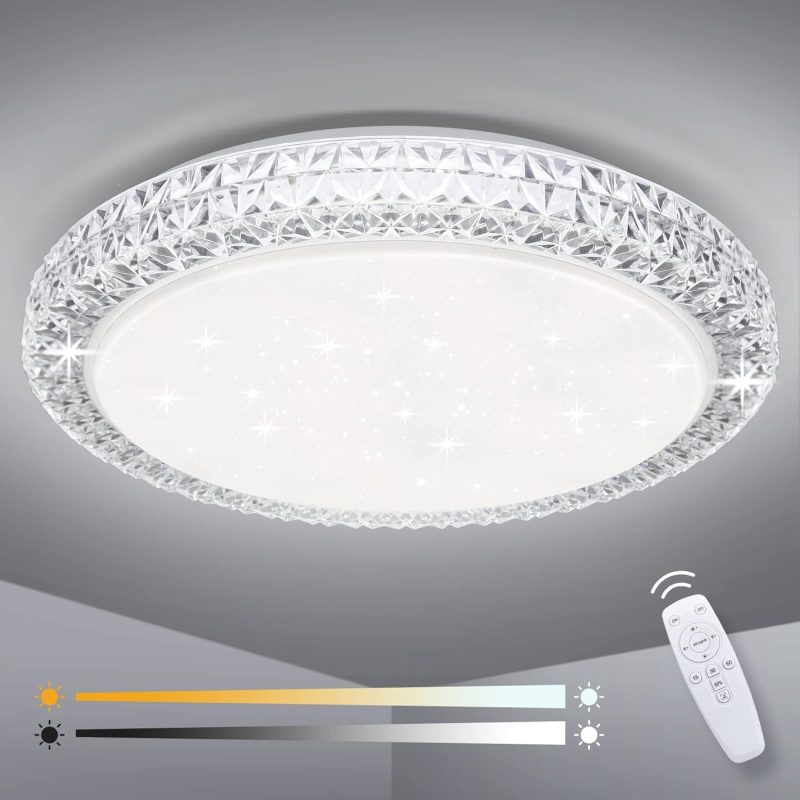 OOWOLF LED Ceiling Light Fixture with Remote Control | Dimmable Flush Mount Lighting for Bedroom, Kitchen, Living Room - Modern Energy Efficient Lamp with Adjustable Color Temperature and Brightness