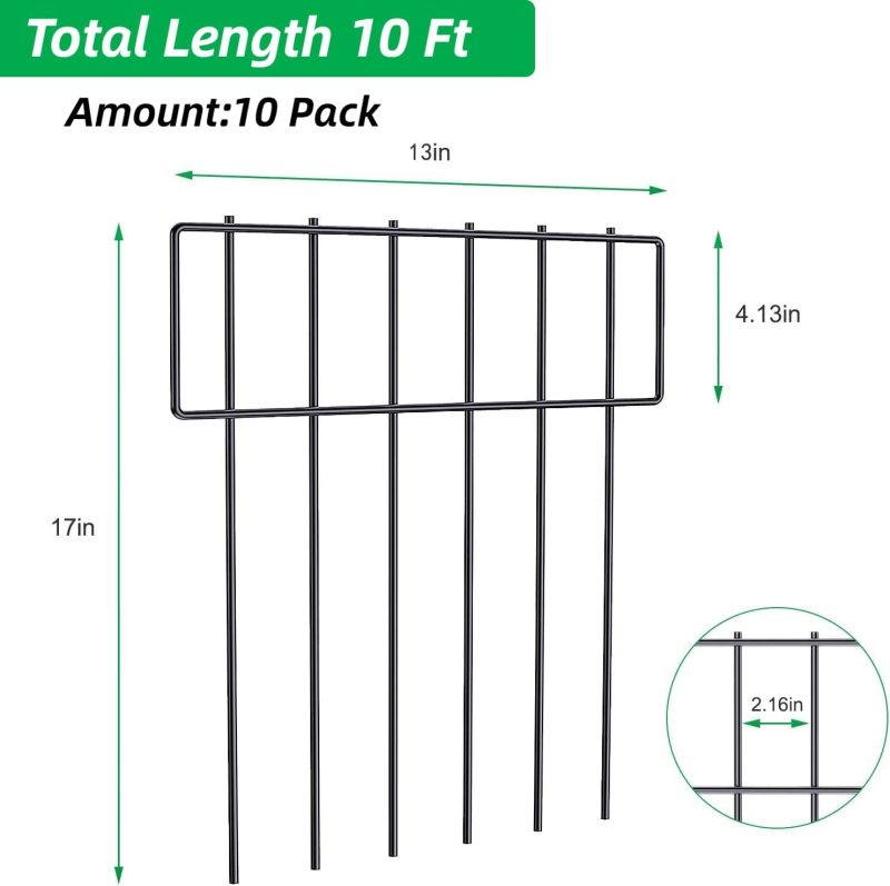 10 Pack No Dig Garden Fence Kit - Easy Install Deer Fencing with Stakes - Durable Metal Barrier for Flower Beds, Vegetable Ga...