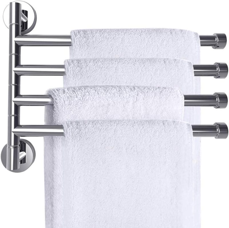 Swivel Towel Rail Chrome: Sleek Bathroom Storage & Organization Rack with 180-Degree Rotation for Small Spaces, Wall-Moun...