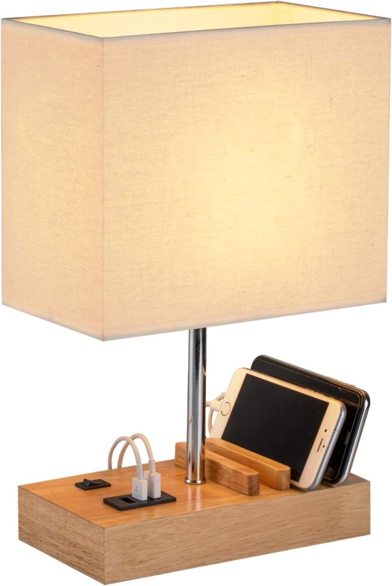 USB Bedside Table Lamp with Wireless Charger, Dimmable Touch Control, LED Night Light for Bedroom, Desk, Reading - Modern Des...