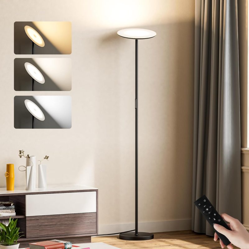 LED Uplighter Floor Lamp with Remote Control, Dimmable Touch Sensor, Modern Standing Lamp for Living Room, Bedroom, Office - ...