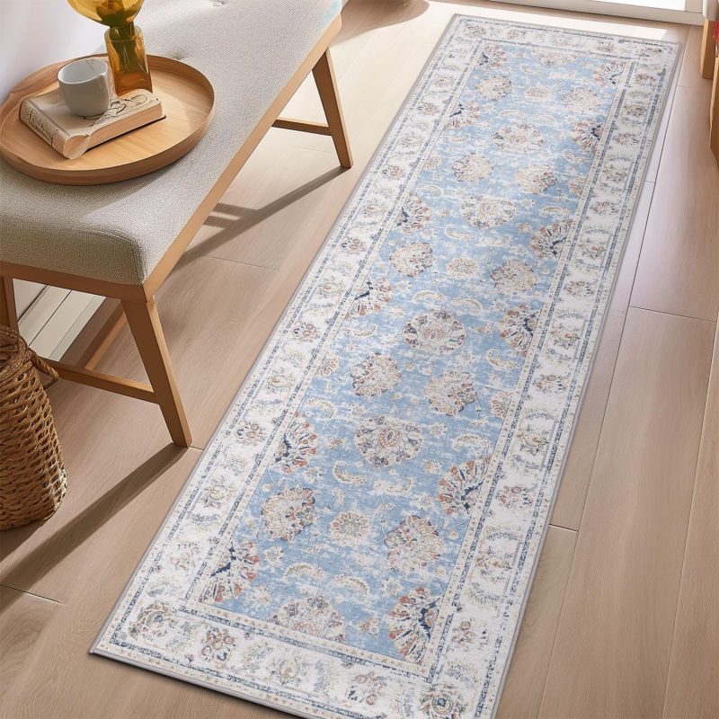 Machine Washable Runner Rug - Durable Indoor Outdoor Non-Slip Area Mat for Kitchen, Hallway, Entryway - Easy to Clean, Stain ...