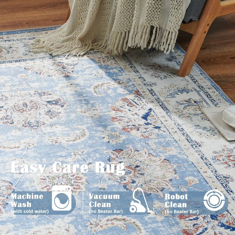 Machine Washable Runner Rug - Durable Indoor Outdoor Non-Slip Area Mat for Kitchen, Hallway, Entryway - Easy to Clean, Stain ...