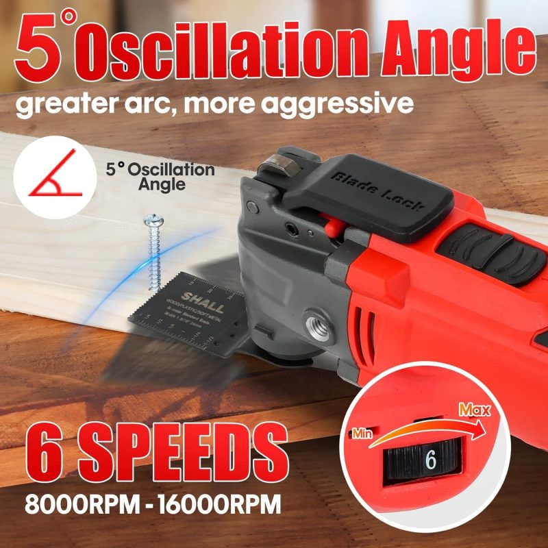SHALL Oscillating Tool 500W - Powerful Electric Multi-Tool for Cutting, Sanding, and Polishing with Variable Speed Control an...