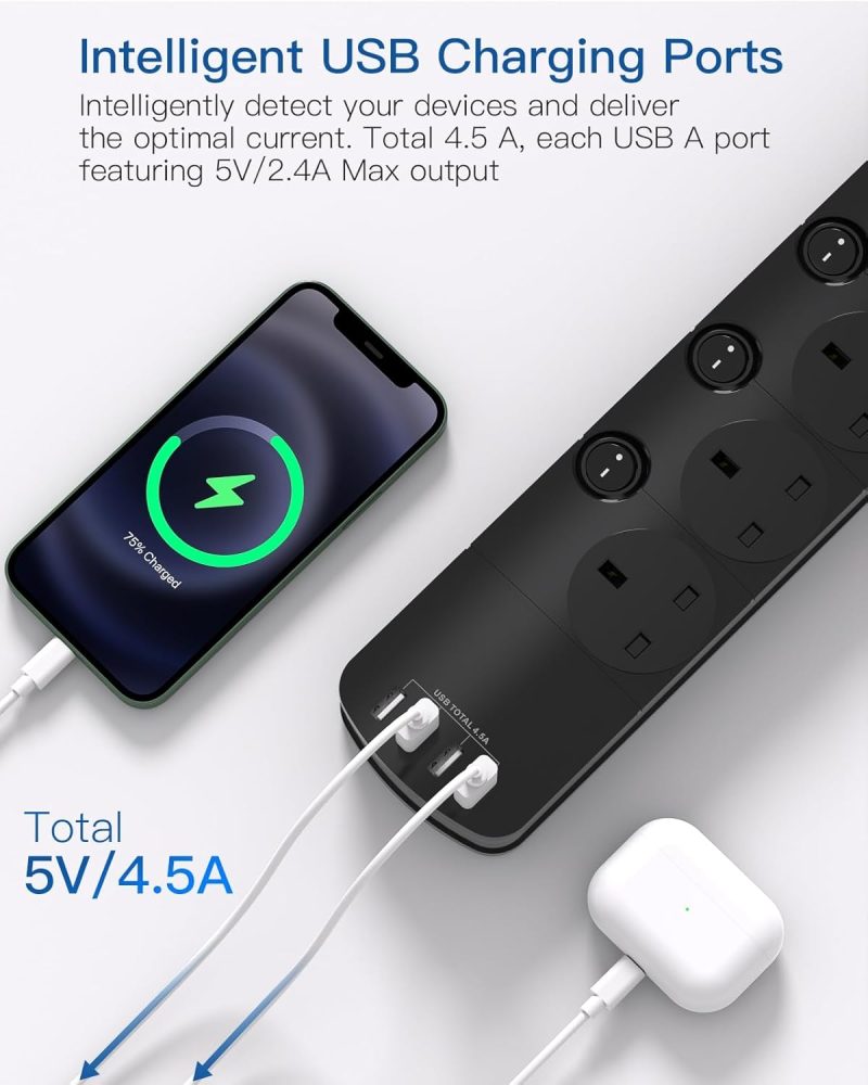 1.8M Extension Lead with 4 Outlets and Surge Protection - Heavy Duty Power Strip for Home and Office Use - Image 4