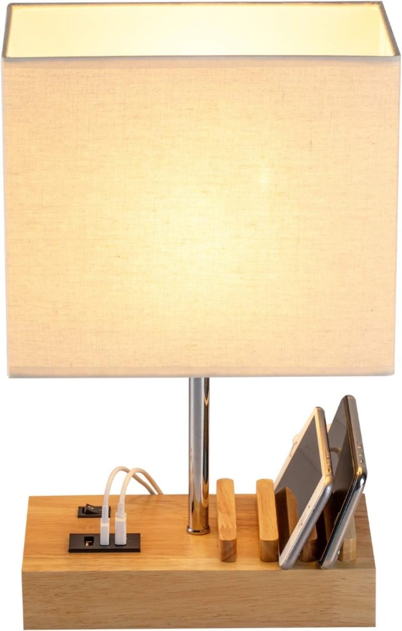 USB Bedside Table Lamp with Wireless Charger, Touch Control, Dimmable LED Night Light for Bedroom, Reading, Desk - Modern Des...
