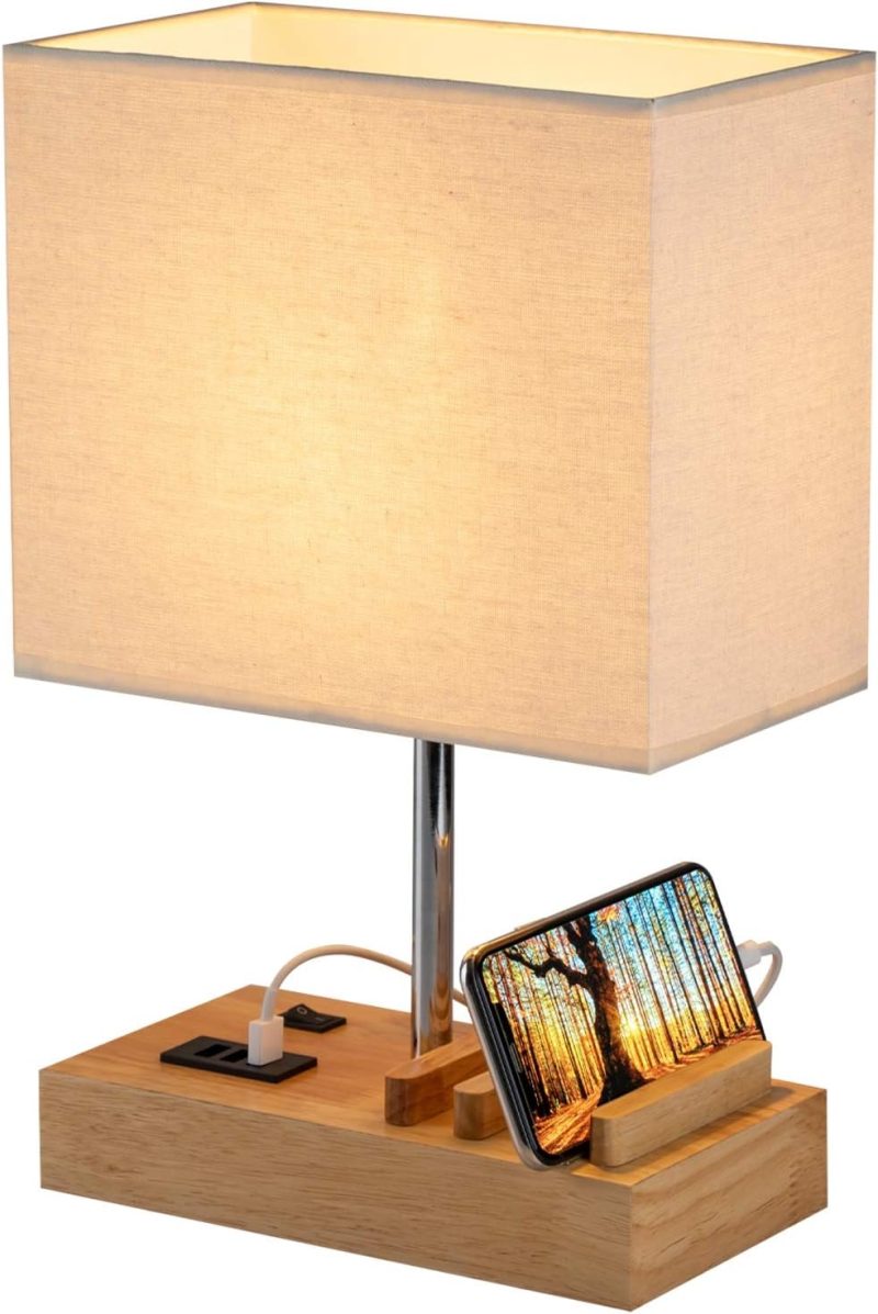 USB Bedside Table Lamp with Wireless Charger, Touch Control, Dimmable LED Night Light for Bedroom, Reading, Desk - Modern Des...