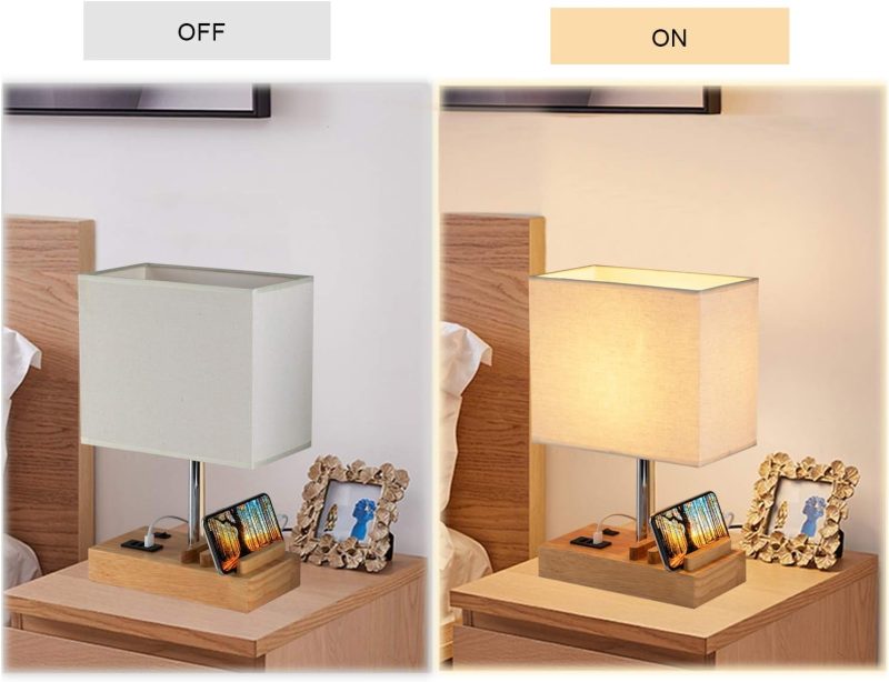 USB Bedside Table Lamp with Wireless Charger, Touch Control, Dimmable LED Night Light for Bedroom, Reading, Desk - Modern Des...