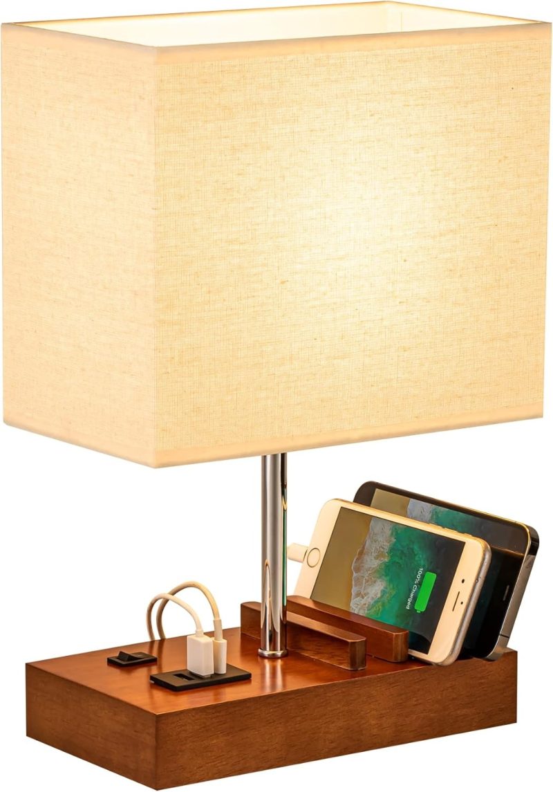 USB Bedside Table Lamp with Wireless Charger, Touch Control, Dimmable LED Night Light for Bedroom, Reading, Desk - Modern Des...