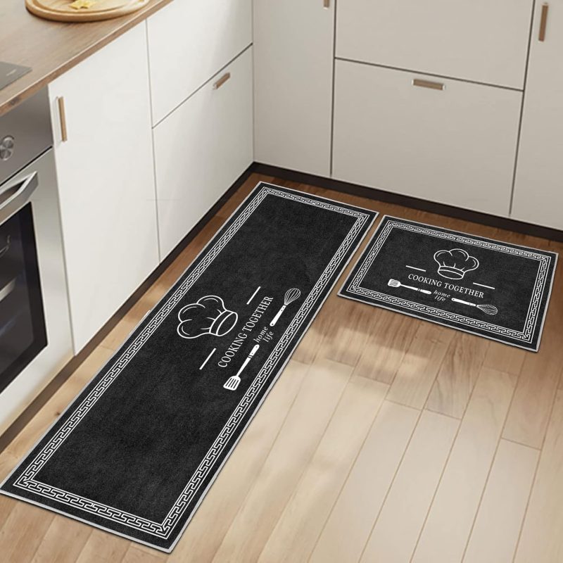 Non Slip Washable Kitchen Rugs Set - Anti-Skid, Stain Resistant, Easy to Clean Area Mats for Kitchen Floors, 2-Pack Absorbent...