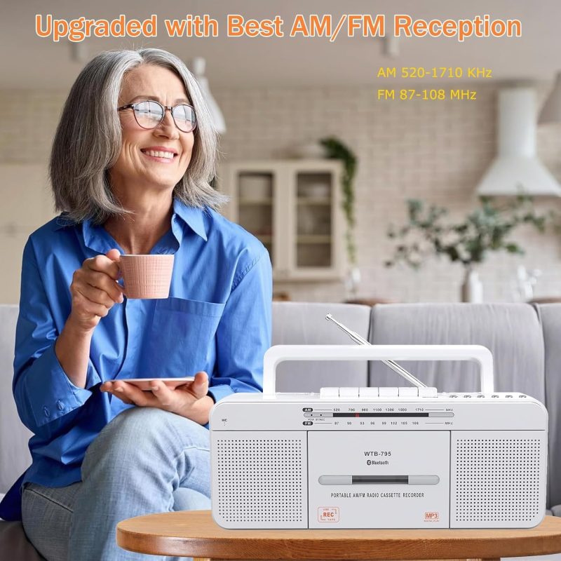 Vintage Cassette Player Recorder - Retro Portable Tape Deck with AM/FM Radio, Built-in Microphone, and Auto-Stop Function - I...