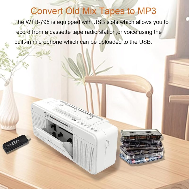 Vintage Cassette Player Recorder - Retro Portable Tape Deck with AM/FM Radio, Built-in Microphone, and Auto-Stop Function - I...
