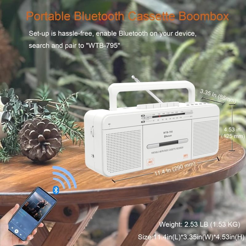 Vintage Cassette Player Recorder - Retro Portable Tape Deck with AM/FM Radio, Built-in Microphone, and Auto-Stop Function - I...
