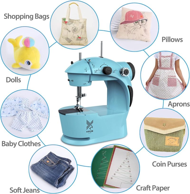 Mini Sewing Machine with Foot Pedal, Portable Electric Crafting Tool for Beginners, Compact Desktop Handheld Stitching Kit - ...