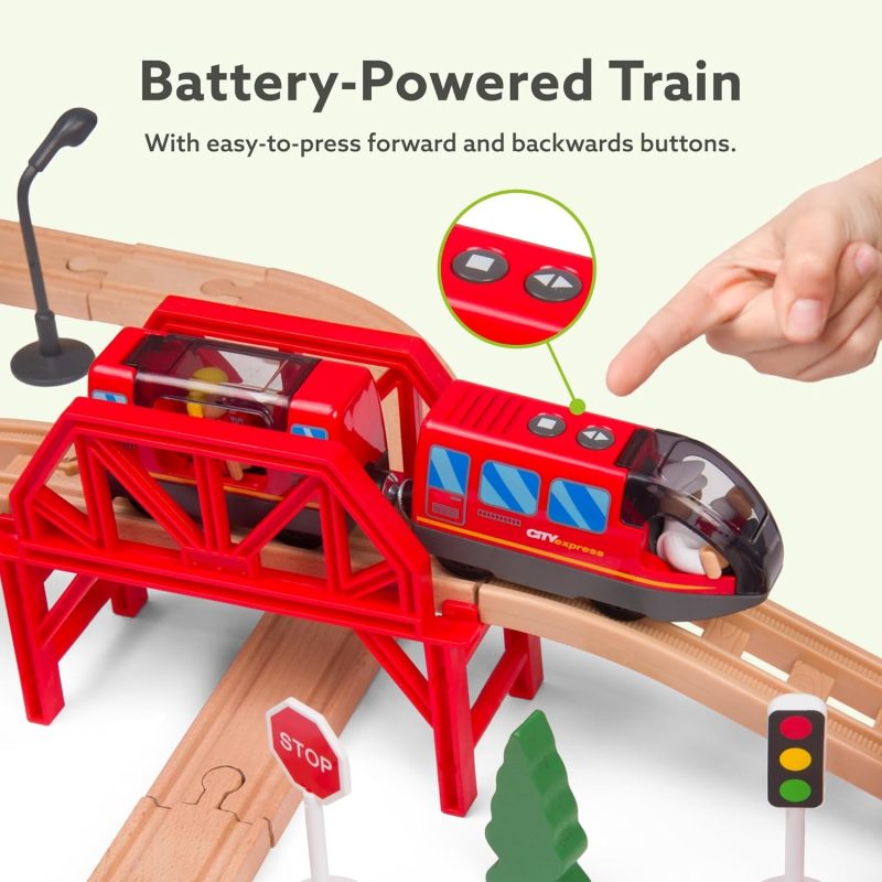 Wooden Train Set with Tracks and Accessories - Educational Toy for Kids, Compatible with Thomas and Friends, 100-Piece Railwa...