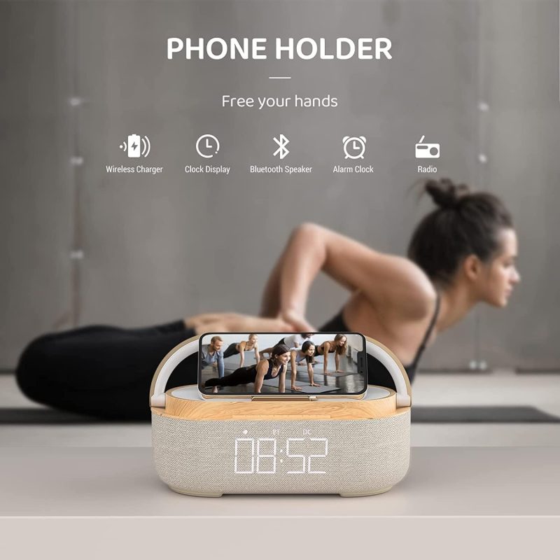 Radio Alarm Clock Bluetooth Speaker with FM Radio, LED Display, USB Charging, Dual Alarms, Sleep Timer, and Bluetooth Connect...
