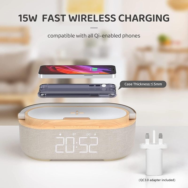 Radio Alarm Clock Bluetooth Speaker with FM Radio, LED Display, USB Charging, Dual Alarms, Sleep Timer, and Bluetooth Connect...