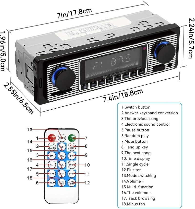 Car Stereo,Car Radio Bluetooth Hands Free,4X60W Car Stereo Bluetooth with USB/MP3/AUX Port,FM Radio Single Din Car Stereo wit...