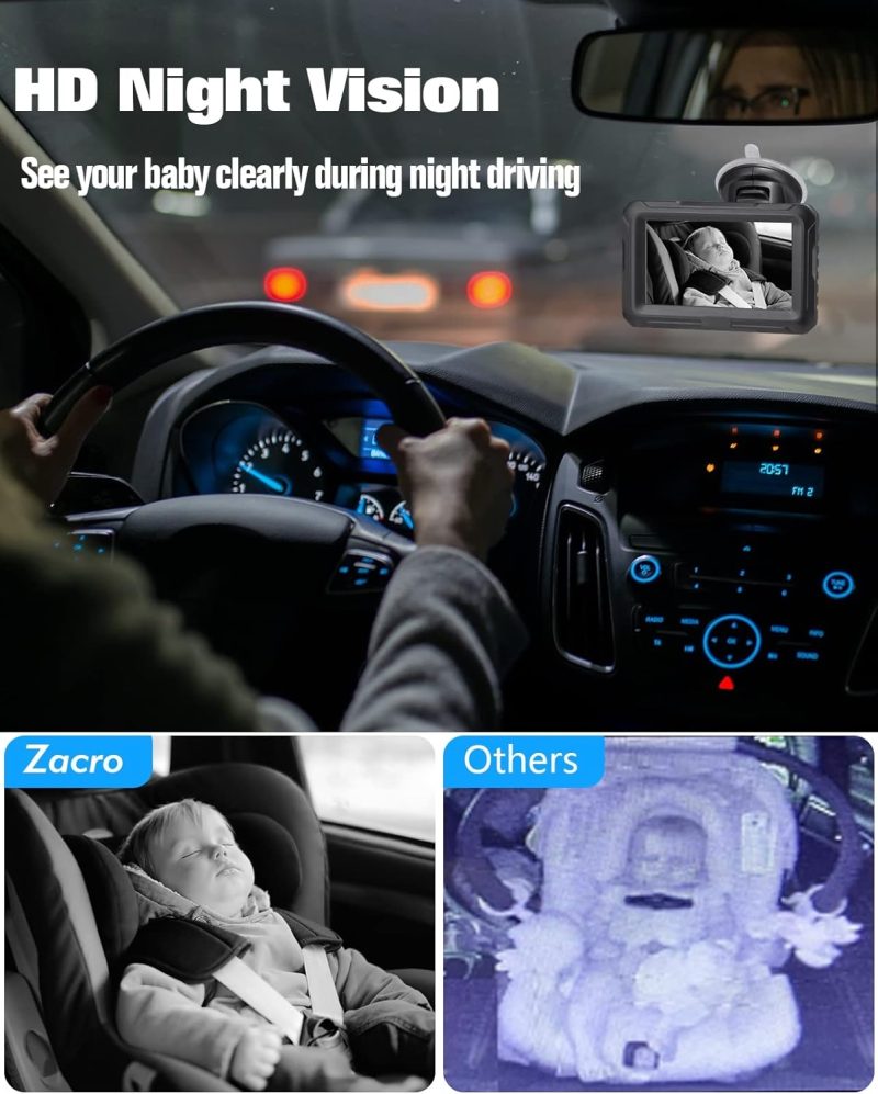 Zacro Baby Car Camera HD 1080P - Baby Car Mirror 4.3'' Display for Rear Seat with Night Vision Function, Wide View ...