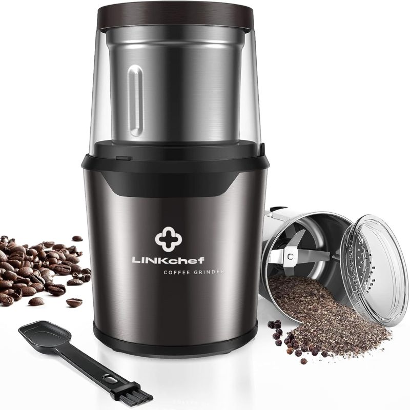 LINKchef Electric Coffee Grinder - Spice & Herb Grinder, Wet & Dry, 80g Capacity, 12 Cups, Black