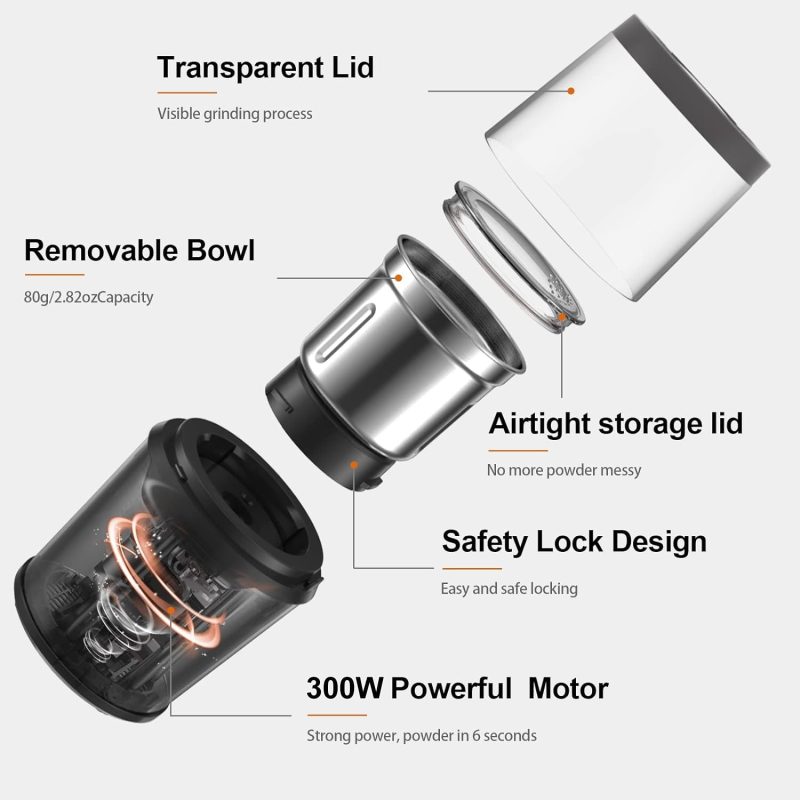 LINKchef Electric Coffee Grinder - Spice & Herb Grinder, Wet & Dry, 80g Capacity, 12 Cups, Black - Image 2