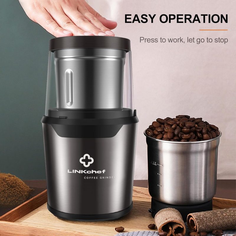 LINKchef Electric Coffee Grinder - Spice & Herb Grinder, Wet & Dry, 80g Capacity, 12 Cups, Black - Image 6