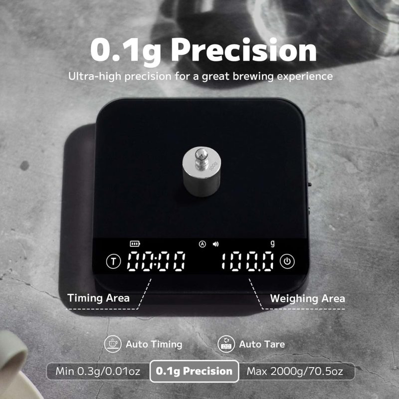 Coffee Scales, 4 Modes 0.1g High Precision Mini Coffee Scales with Timer, Espresso Scale with Touch Sensor Button, Rechargeab...