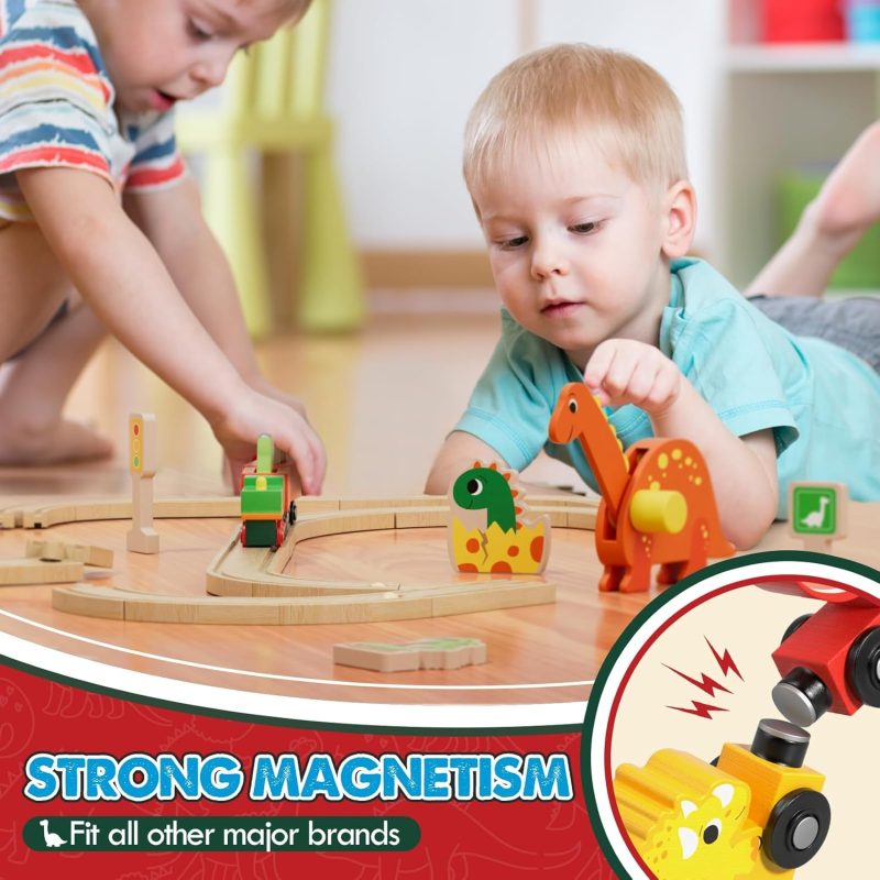 Toddler Train Set Toy for 3 4 Year Old Boys Girls, Dinosaur Toddler Toys 3 4 5 Year Old Boy Gifts, Wooden train Set Motessori...