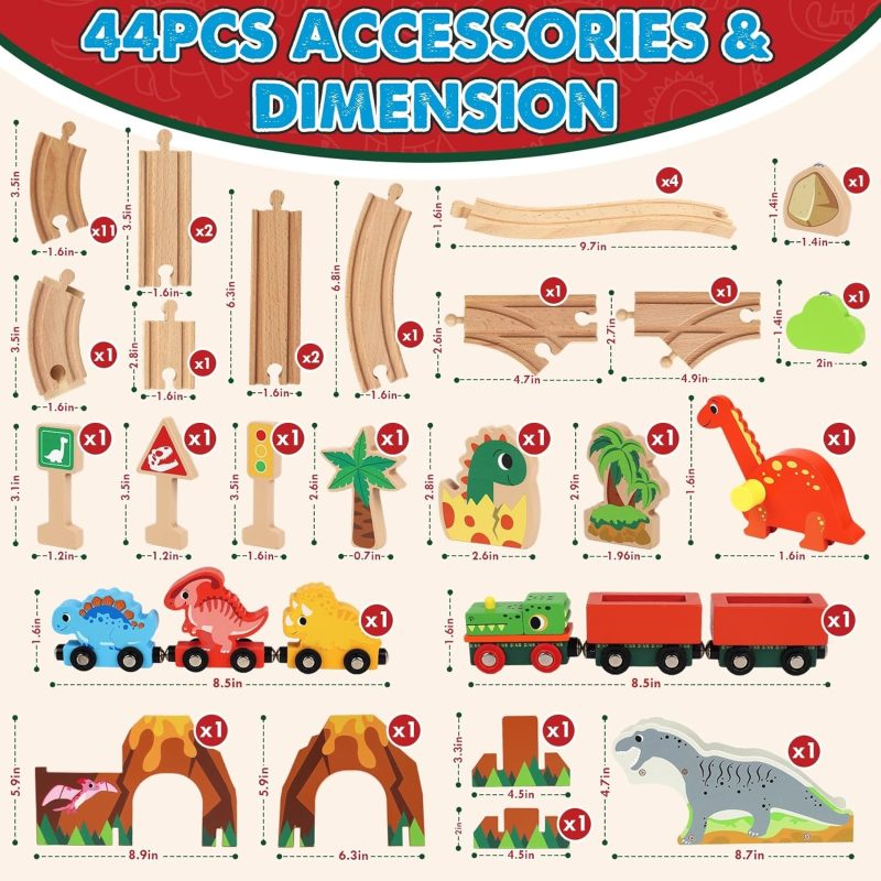 Toddler Train Set Toy for 3 4 Year Old Boys Girls, Dinosaur Toddler Toys 3 4 5 Year Old Boy Gifts, Wooden train Set Motessori...