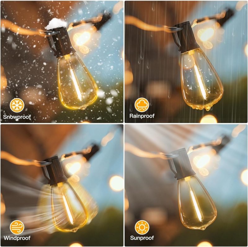 Ollny Festoon Lights Outdoor 7.5m, Christmas LED String Light Mains Powered, Waterproof with Plug/13+1 Shatterproof ST38 Bulb...