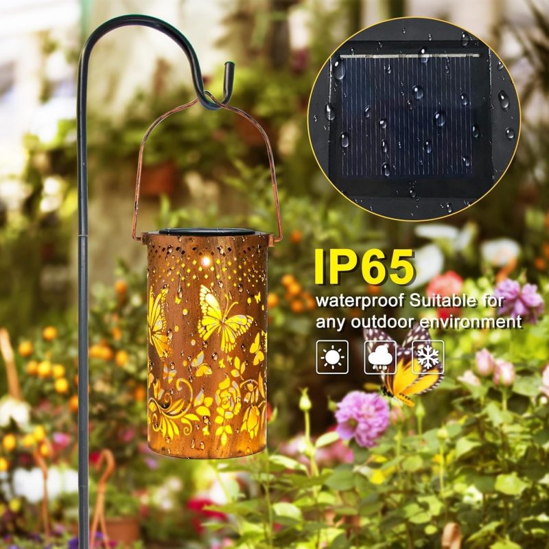 2 Pack Butterfly Solar Lanterns Outdoor Hanging Lantern Lights, Butterfly Hollowed-Out Metal Decor Lantern, Butterfly Garden ...