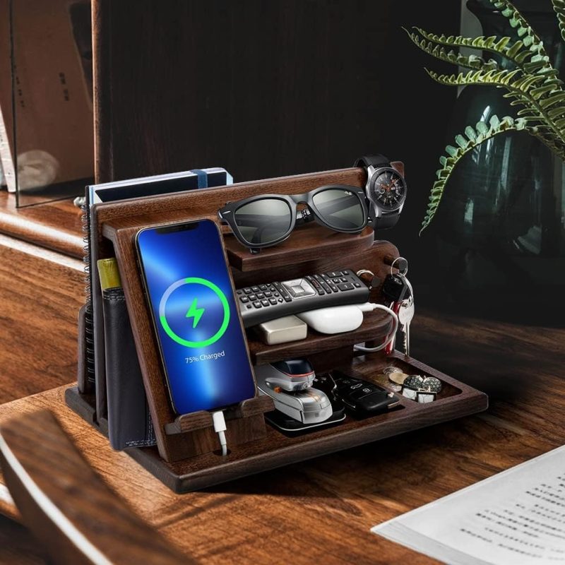 Gifts for Men Wood Phone Docking Station Mens Gifts for Dad Fathers Day Birthday Gifts for Him Bedside Organiser Gifts for Da...