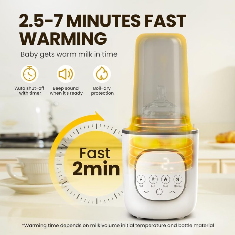 Baby Bottle Warmer, Warms Baby Feeds to Body Temperature in Minutes, Easy to Use, with Timer, Accurate Temp Control, Automati...
