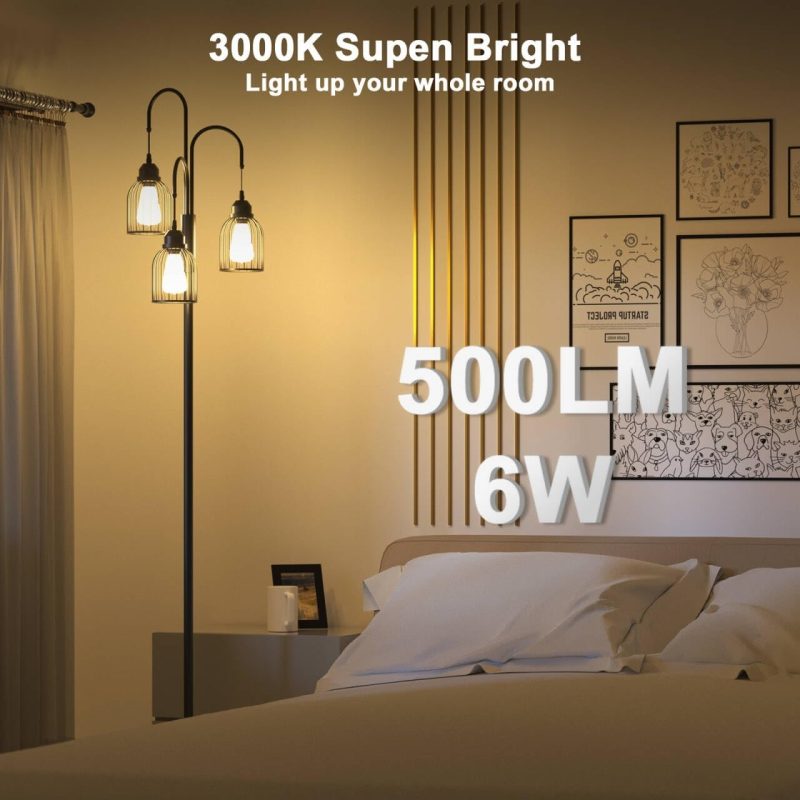 Industrial Floor Lamp for Living Room, 190cm Dimmable Standing Lamp, 3 LED Bulbs Included, E27 Sockets Standing Tree Lamp wit...