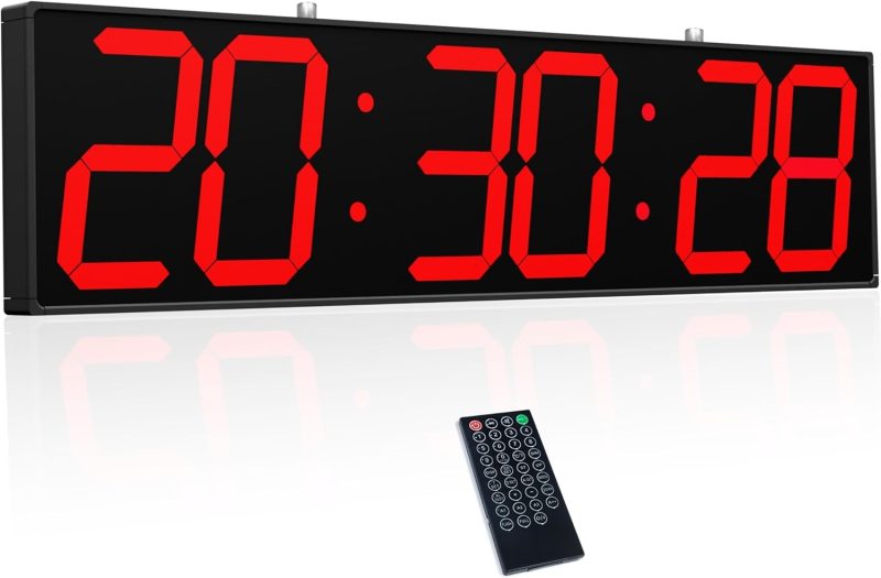 27.6in Double Sided Digital Wall Clock, Multifunctional Led Large Clock with Timer, Temperature and Date Display, Hanging Dig...