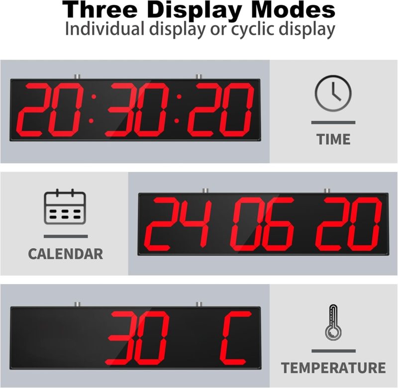 27.6in Double Sided Digital Wall Clock, Multifunctional Led Large Clock with Timer, Temperature and Date Display, Hanging Dig...