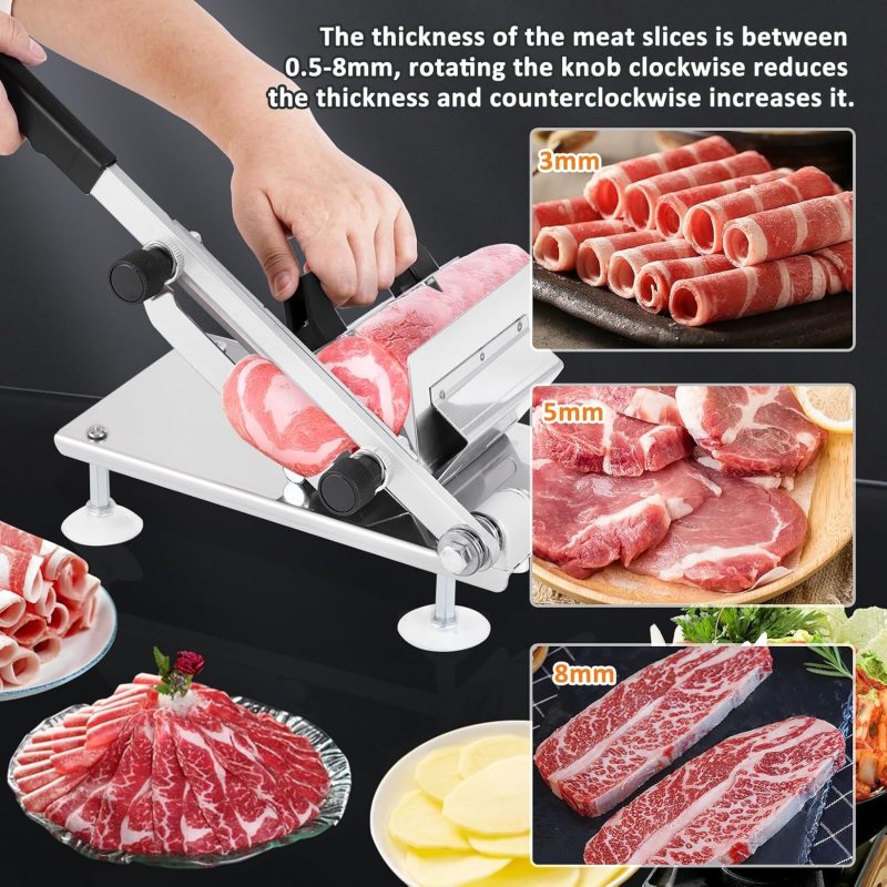 Frozen Meat Slicer Manual Meat Slicer Cold Meat Cutting Machine Stainless Steel Meat Cleaver for Beef Mutton Roll Bacon Veget...