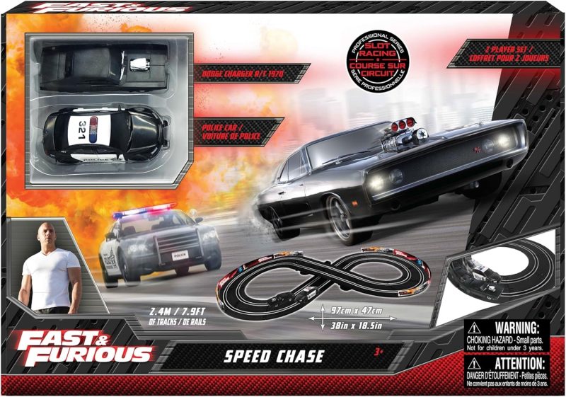 Fast & Furious Speed Chase Electric Racetrack Slot Car Set, 2x 1:43 Replica Cars, Eight Figure Track 2.4M / 7.9FT Racetra...