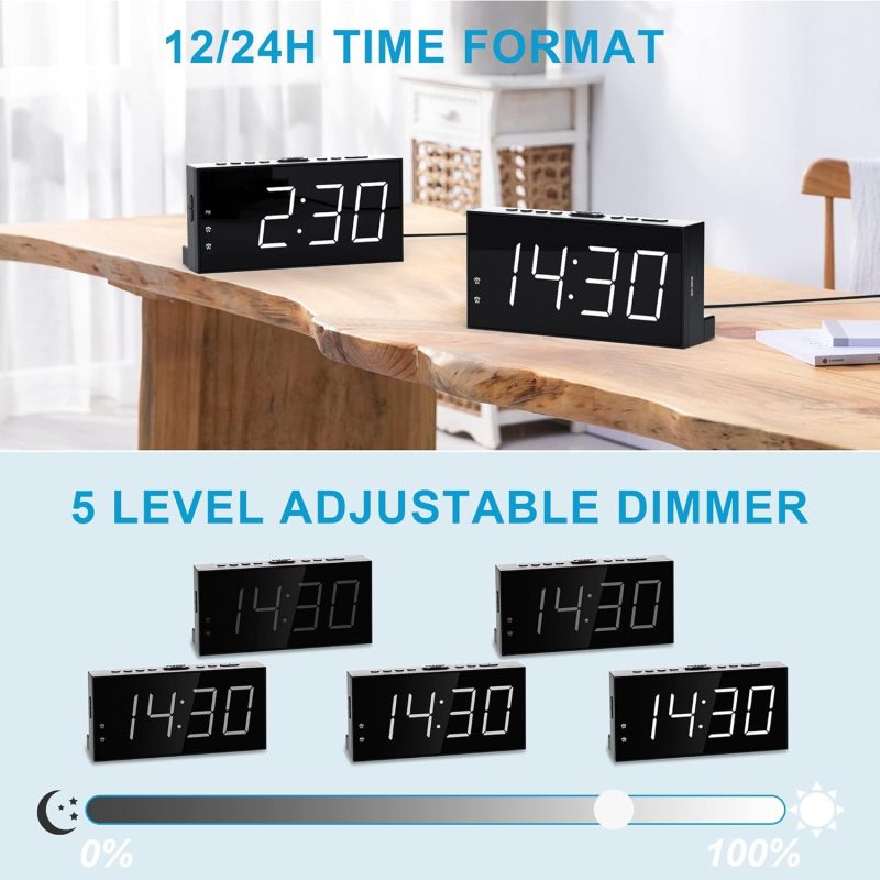 Mesqool Loud Alarm Clock with Bed Shaker for Deaf, Heavy Sleepers, Hearing Impaired,Dual Alarm,USB Phone Charger,Large LED Di...