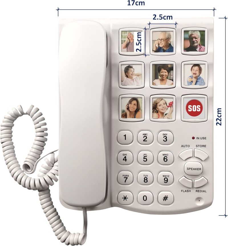 Memo24 Big Button Phone and Picture Corded Landline Phone for Elderly and Dementia Sufferers. Simple One-Touch Speed Dialling...