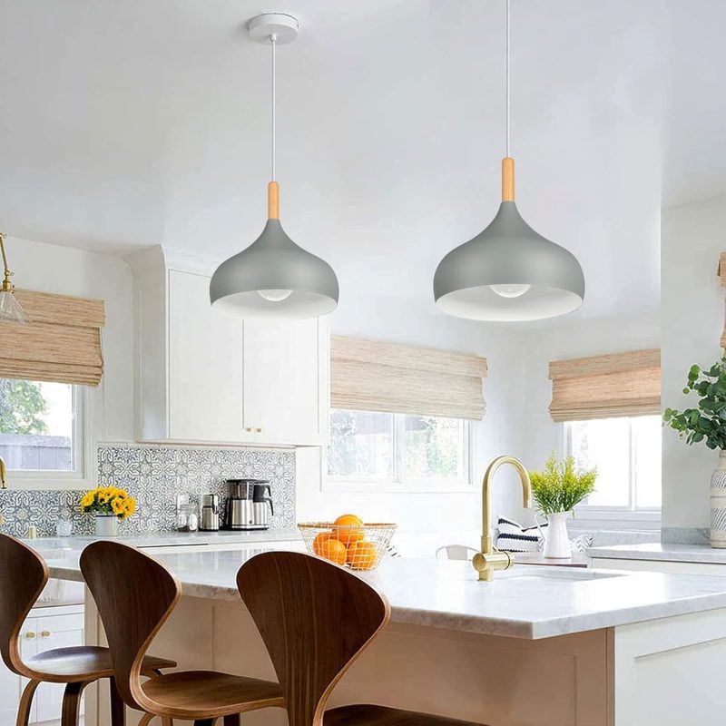 iDEGU Set of 2 Retro Pendant Ceiling Lights 24CM Modern Scandinavian Style Pendant Lampshade E27 Ceiling Light Fixture in Met...