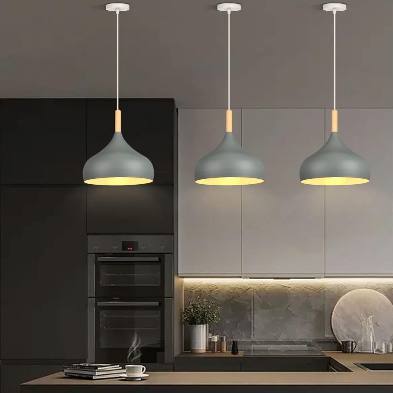 iDEGU Set of 2 Retro Pendant Ceiling Lights 24CM Modern Scandinavian Style Pendant Lampshade E27 Ceiling Light Fixture in Met...