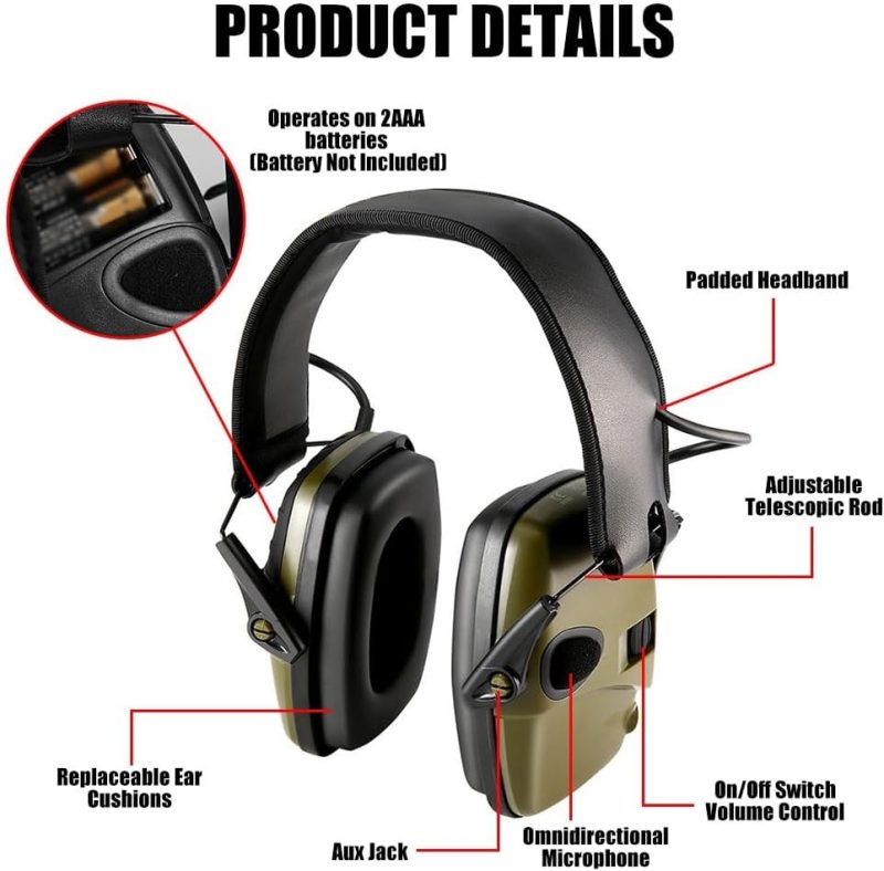 Electronic Shooting Ear Defenders for Adults, 82dB Noise Cancelling Headphones with Adjustable Headband & Hard Storage Ca...